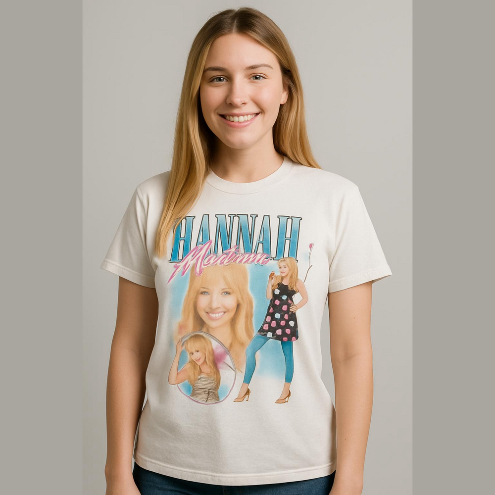 Hannah Montana Graphic Tee - White with Pink & Teal Print